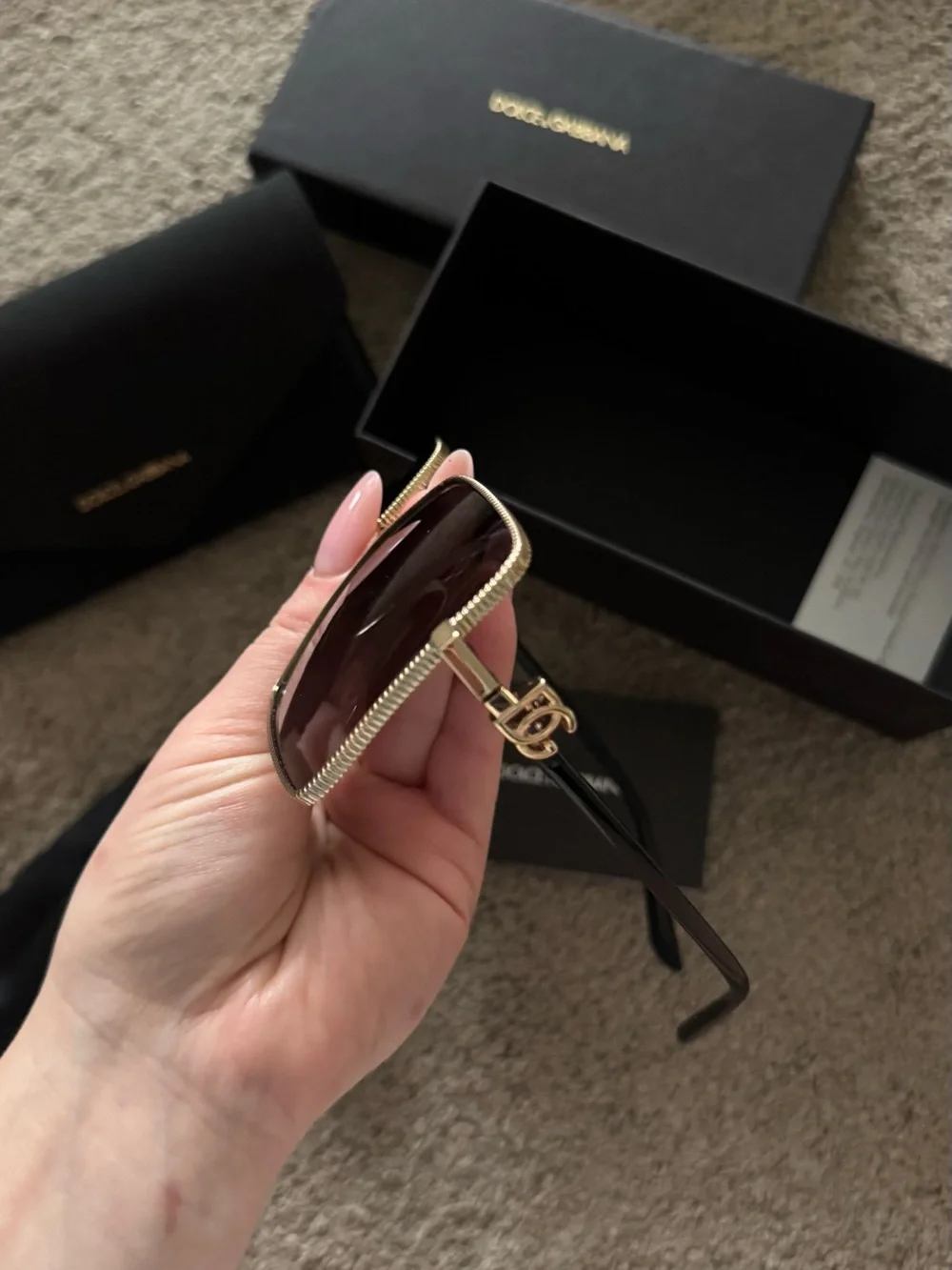Dolce & Gabbana Gold Rim Square Sunglasses with Black Lenses